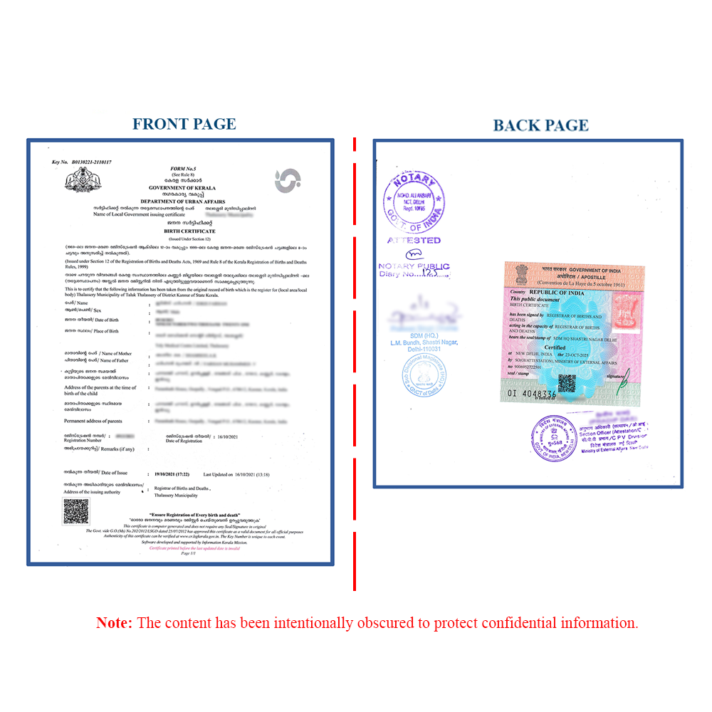 MEA Apostille (Legalisation) on Birth Certificate, Marriage Certificate, Degrees, PCC and other Documents