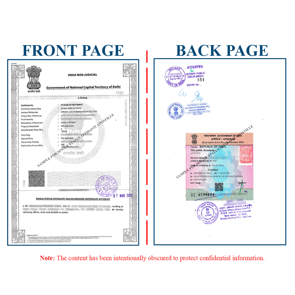 MEA Apostille (Legalisation) on Single Status / Bachelorhood Certificate